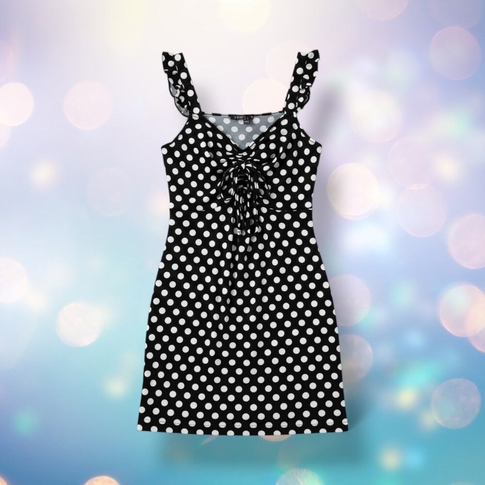 VERO MODA New Polka Dot Front Cut Out Mini Dress Black White Medium Retro Pin Up